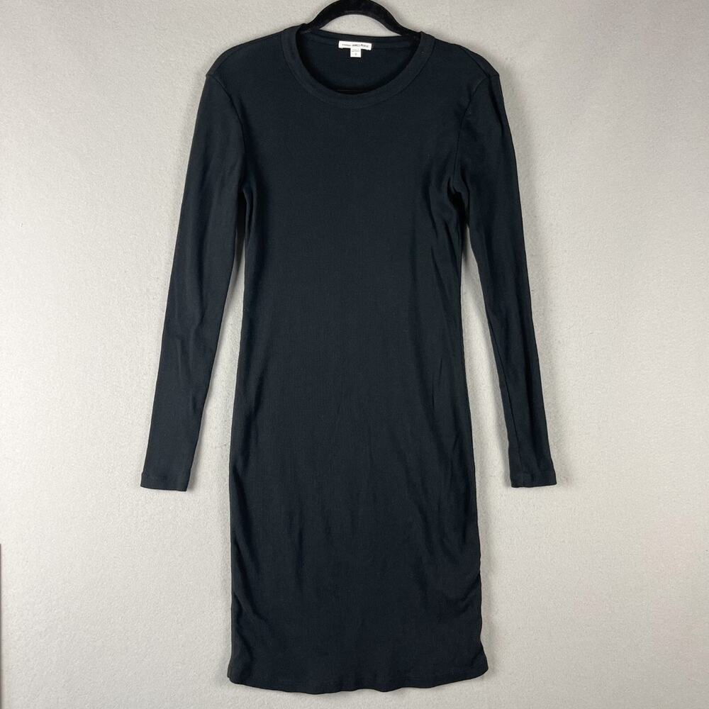 James Perse Ribbed Bodycon Dress Womens 2 Medium Black Long Sleeve Minimal Chic